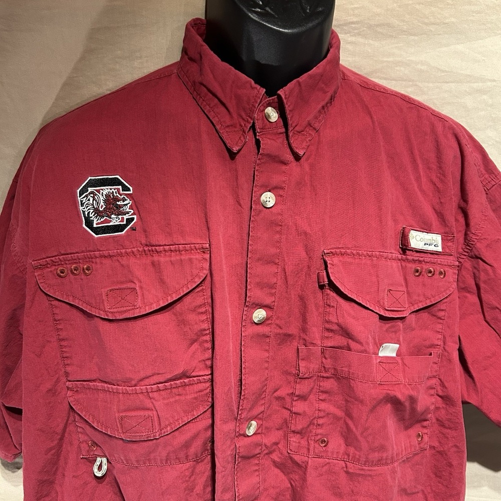 Columbia PFG South Carolina Gamecocks Fishing Shirt Mens XL Red XM7891 Bonehead